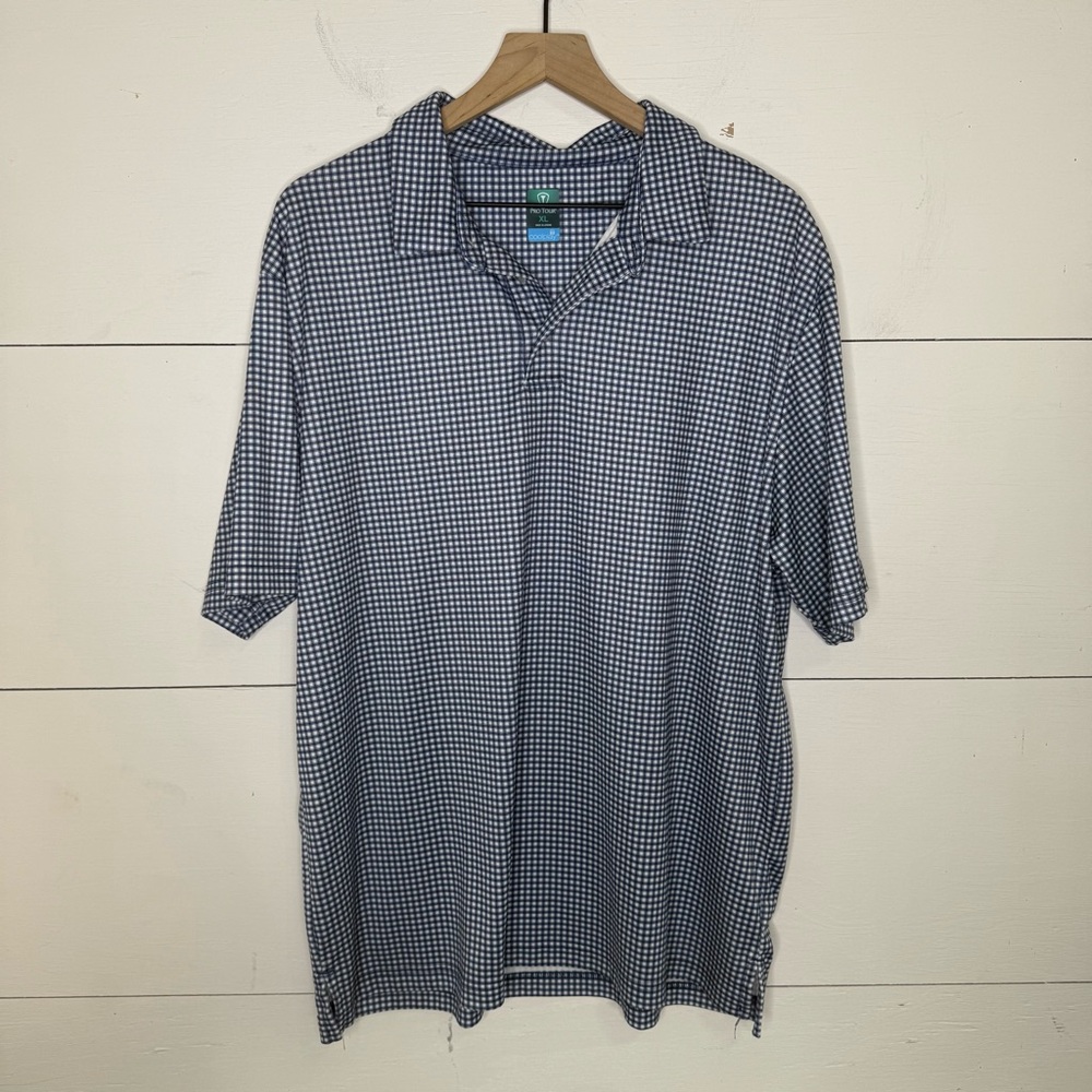PGA Tour • Navy Checkered Cool Play Polo Shirt Size XL